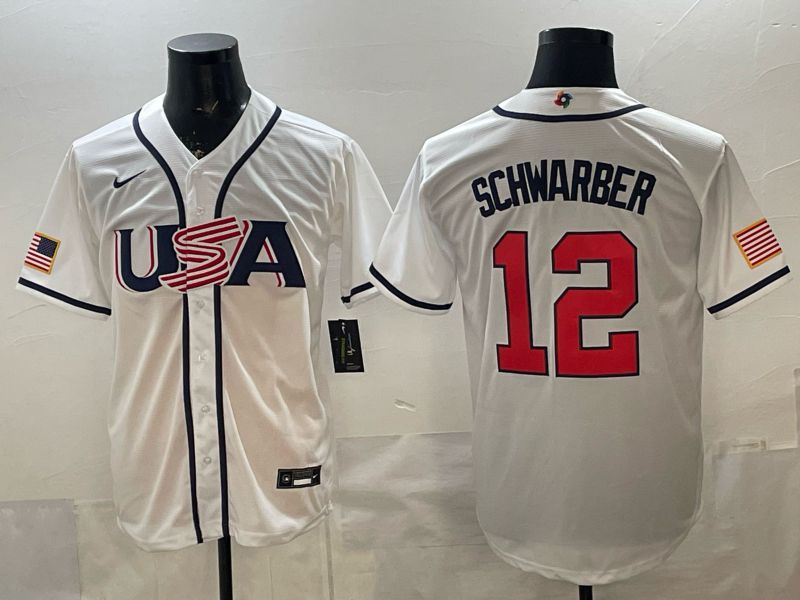 Men 2026 World Cub USA #12 Schwarber White Game Nike MLB Jersey style 001